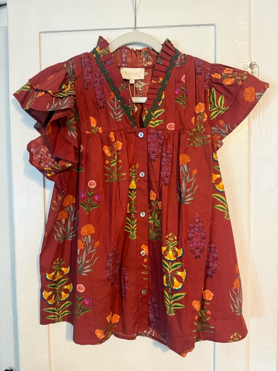Entro Tops - entro Maroon Floral Flutter-Sleeve Blouse